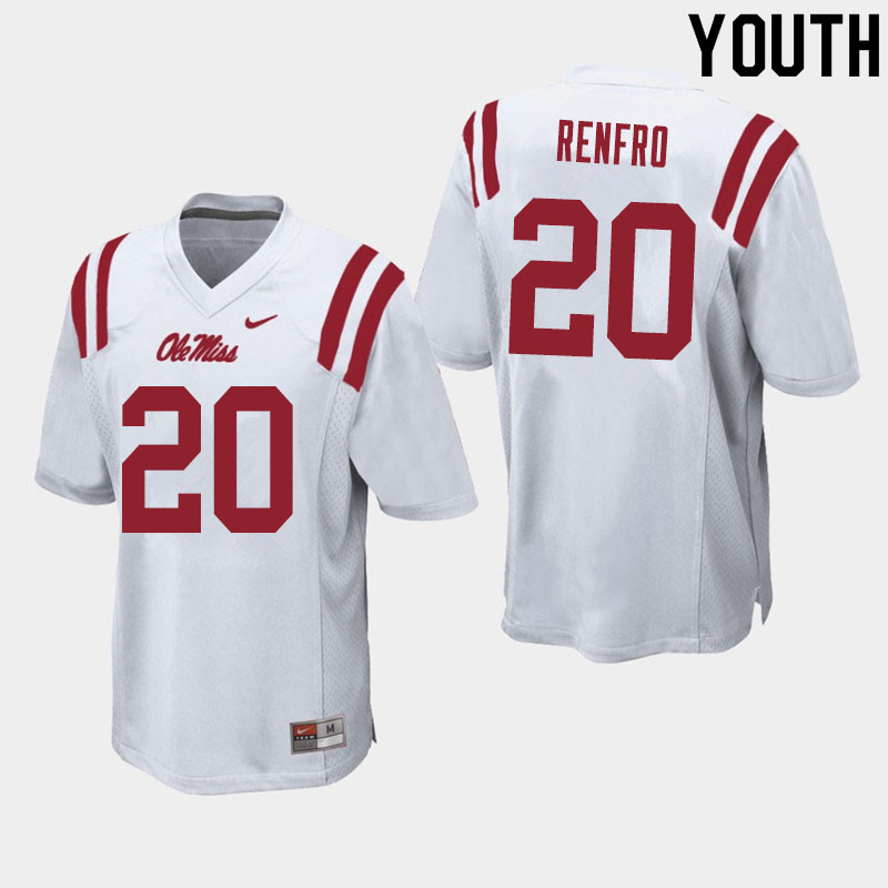 Kade Renfro Ole Miss Rebels NCAA Youth White #20 Stitched Limited College Football Jersey EDL8358VQ